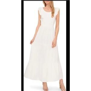 NWT CECE Size XL White Tiered Maxi Dress Coastal Cut Out Back Portrait Beach